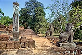 Angkor - Eastern Mebon - temple entrances are framed by two sitting lions